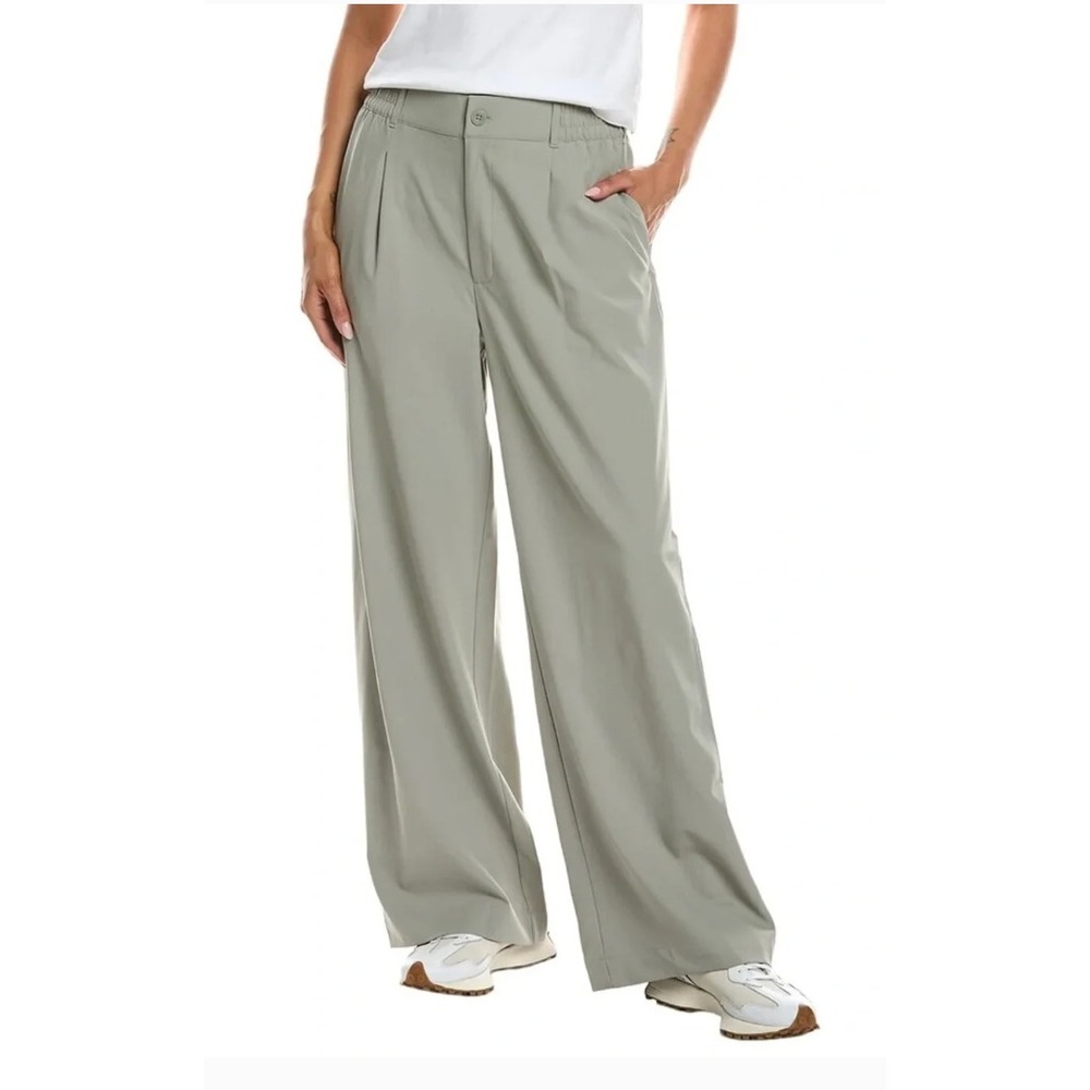 Beyond Yoga Trousers Women Medium Green Gray Pleated Wide Leg Athleisure Pants